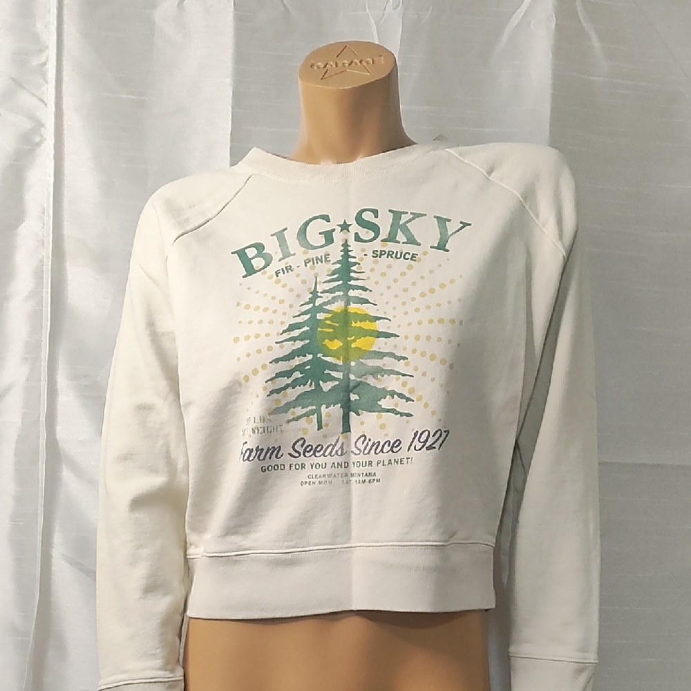 J. Crew White Graphic Sweatshirt‎ with Green and Yellow Accents